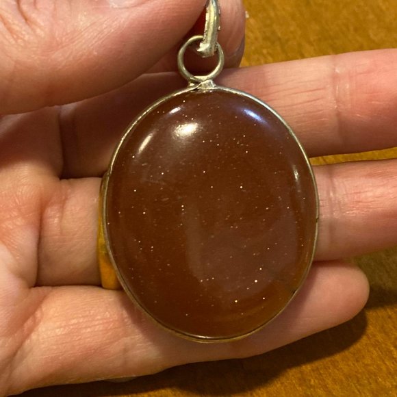 Natural Red Sparkling Sandstone Pendant. - Picture 3 of 6